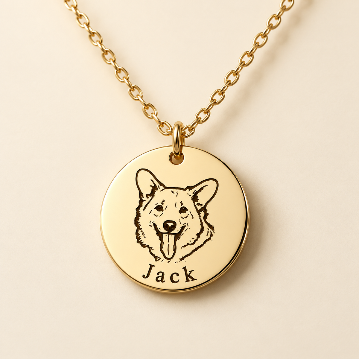 Personalized gold-tone pet portrait necklace